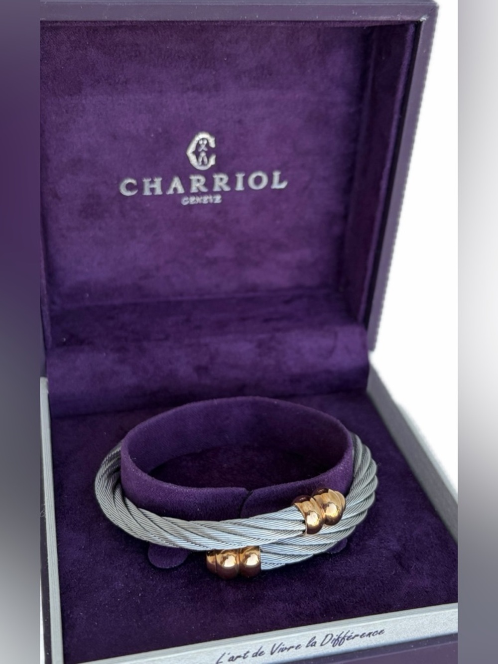 Charriol Steel Cable Bracelet with Gold tone Accents